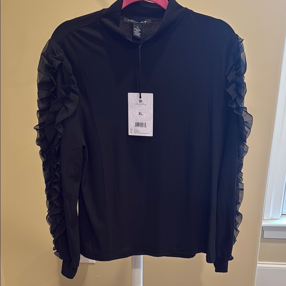 Black Ruffle Sleeve Top